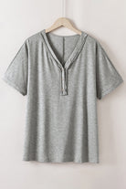 Plus Size Buttoned V Neck Batwing Sleeve Top