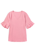 Ruffled Half Sleeve V Neck Textured Plus Top