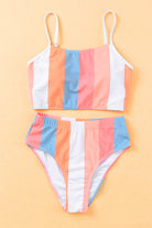 Vertical Striped High Waist Bikini Swimsuit