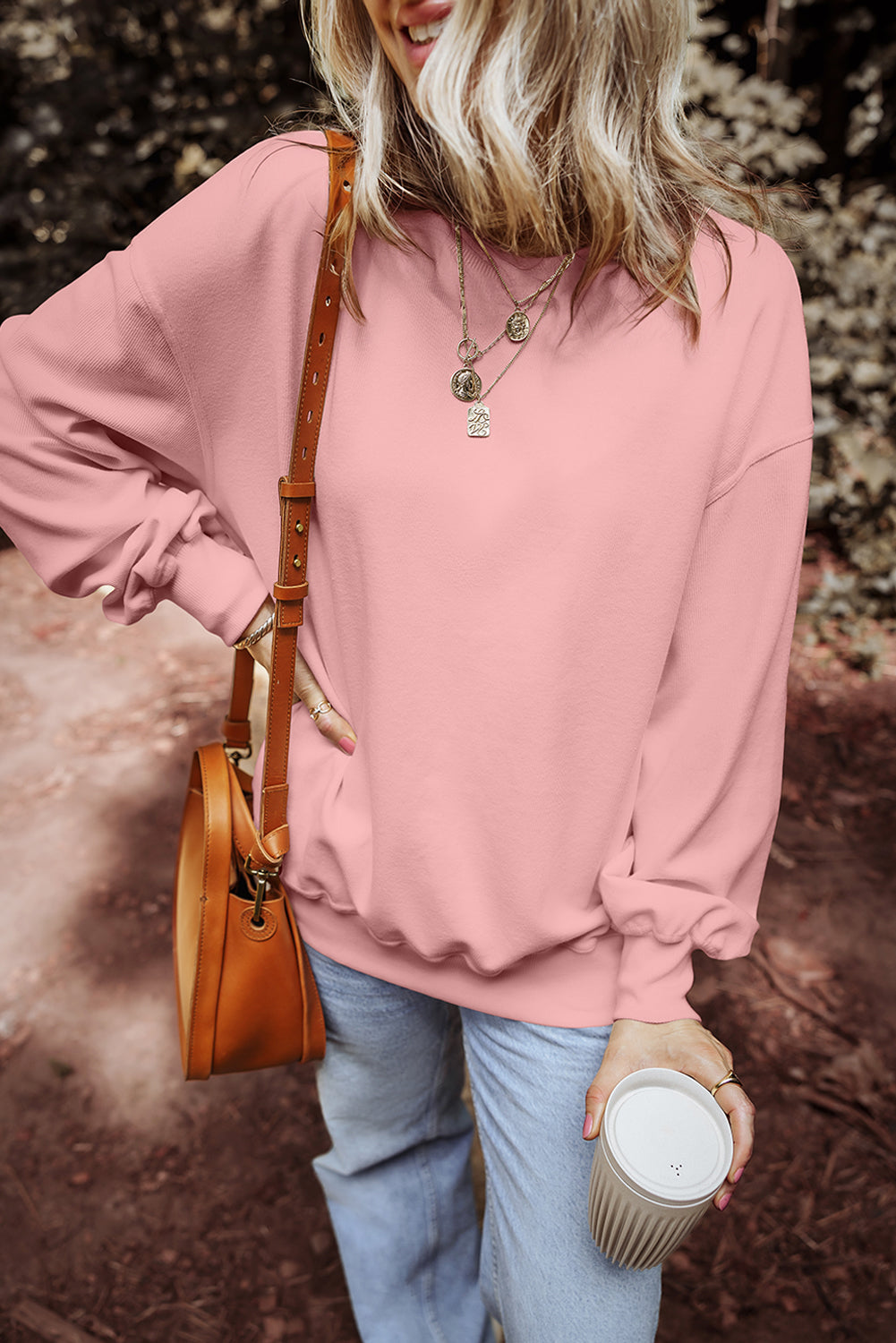 Loose Drop Shoulder Ribbed Sweatshirt
