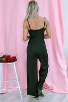 Lace V Neck Bodice Spaghetti Straps Wide Leg Jumpsuit