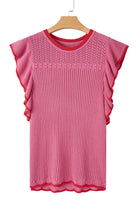 Ruffled Contrast Trim Plus Size Short Sleeve Sweater
