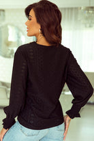 Lace Panel V Neck Ruffle Long Sleeve Eyelet Blouse