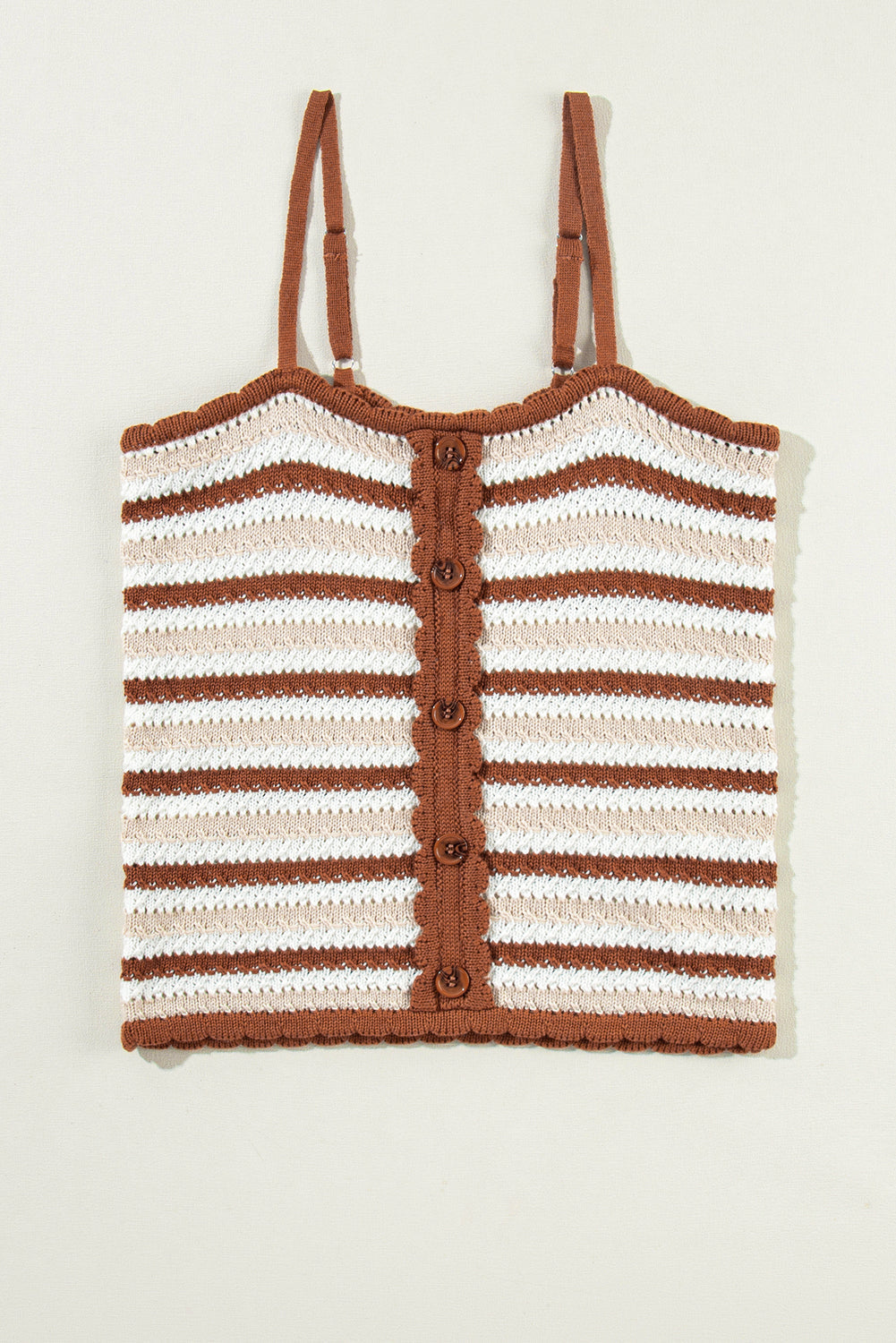Striped Buttoned Cropped Knitted Vest