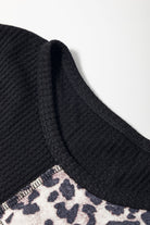 Black Orange Colorblock Leopard Patchwork Waffle Knit Plus Size Top