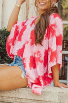 Plus Size Tie-dye Print 3/4 Sleeve Tunic Top