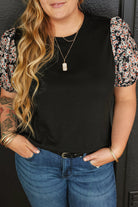 Daisy Printed Short Bubble Sleeve Plus Size Tunic Top