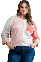 Colorblock Drop Shoulder Bracelet Sleeve Plus Size Top