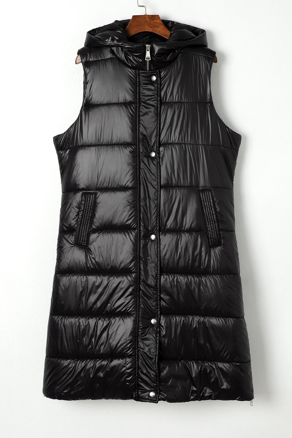 Hooded Long Quilted Vest Coat
